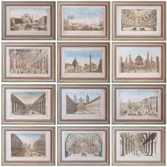 Set Of Twelve French 18th Century Vue D'Optiques In Painted Frames