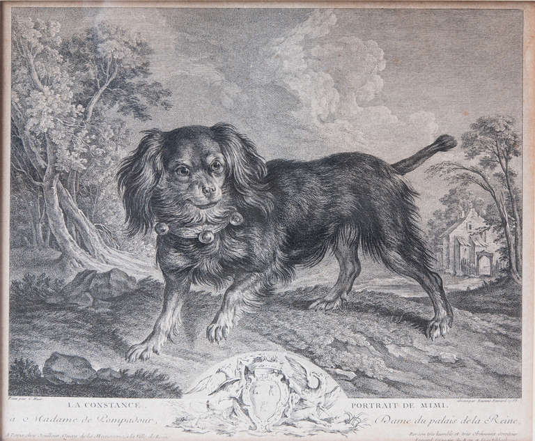 Rococo An 18th Century Pair Of Engravings Of Madame De Pompadour's dogs