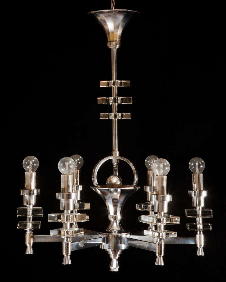 French 1950's Six Arm Hanging Light