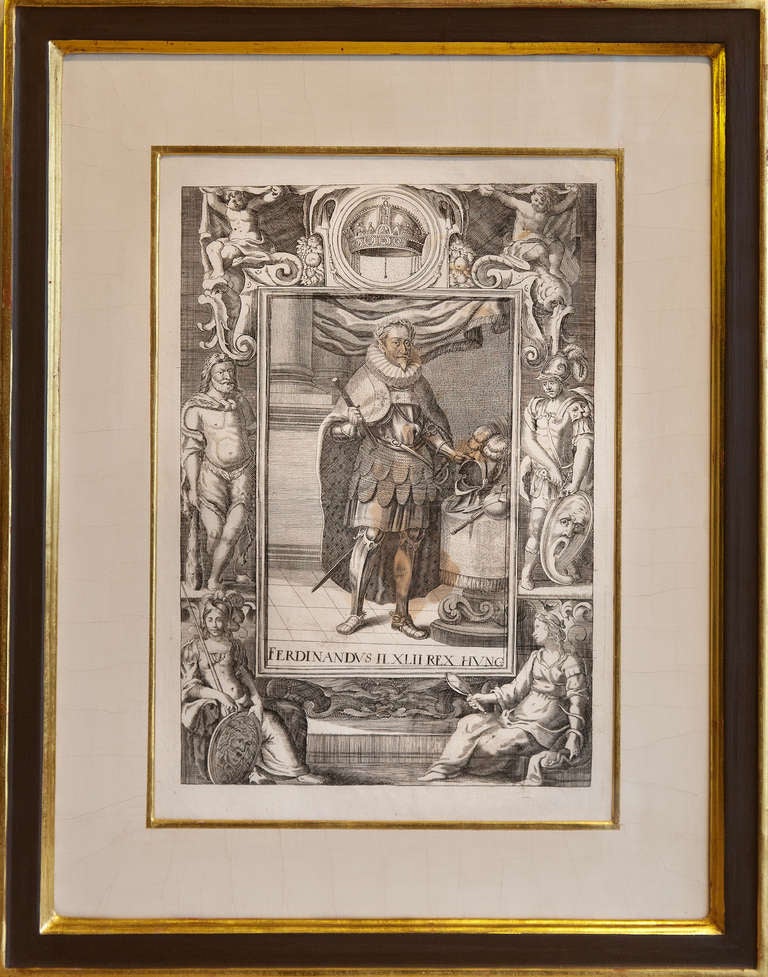 Set Of Eight Copper Plate Engravings Of Hungarian Kings In Gilt Frames pub.1687