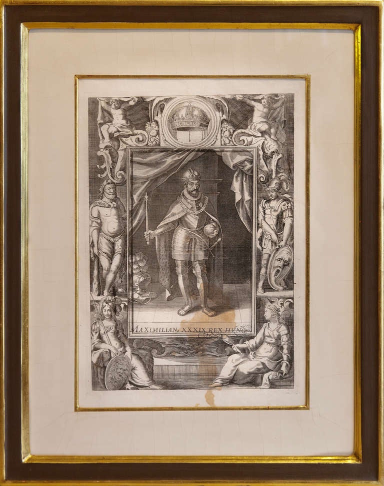 Set Of Eight Copper Plate Engravings Of Hungarian Kings In Gilt Frames pub.1687  In Good Condition For Sale In London, GB