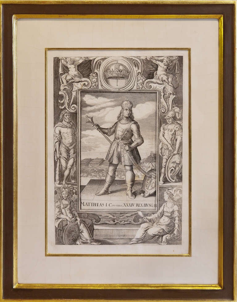 18th Century and Earlier Set Of Eight Copper Plate Engravings Of Hungarian Kings In Gilt Frames pub.1687  For Sale