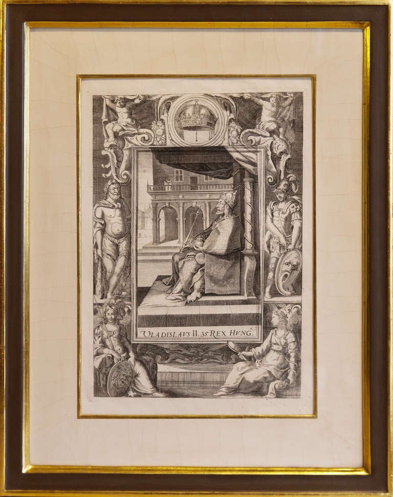 Set Of Eight Copper Plate Engravings Of Hungarian Kings In Gilt Frames pub.1687  For Sale 1