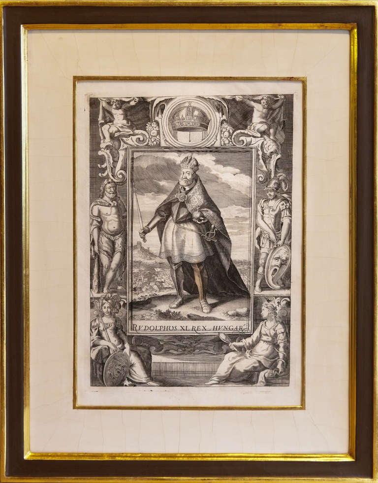 Set Of Eight Copper Plate Engravings Of Hungarian Kings In Gilt Frames pub.1687  For Sale 2