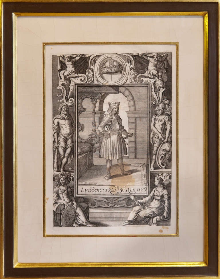 Set Of Eight Copper Plate Engravings Of Hungarian Kings In Gilt Frames pub.1687  For Sale 4
