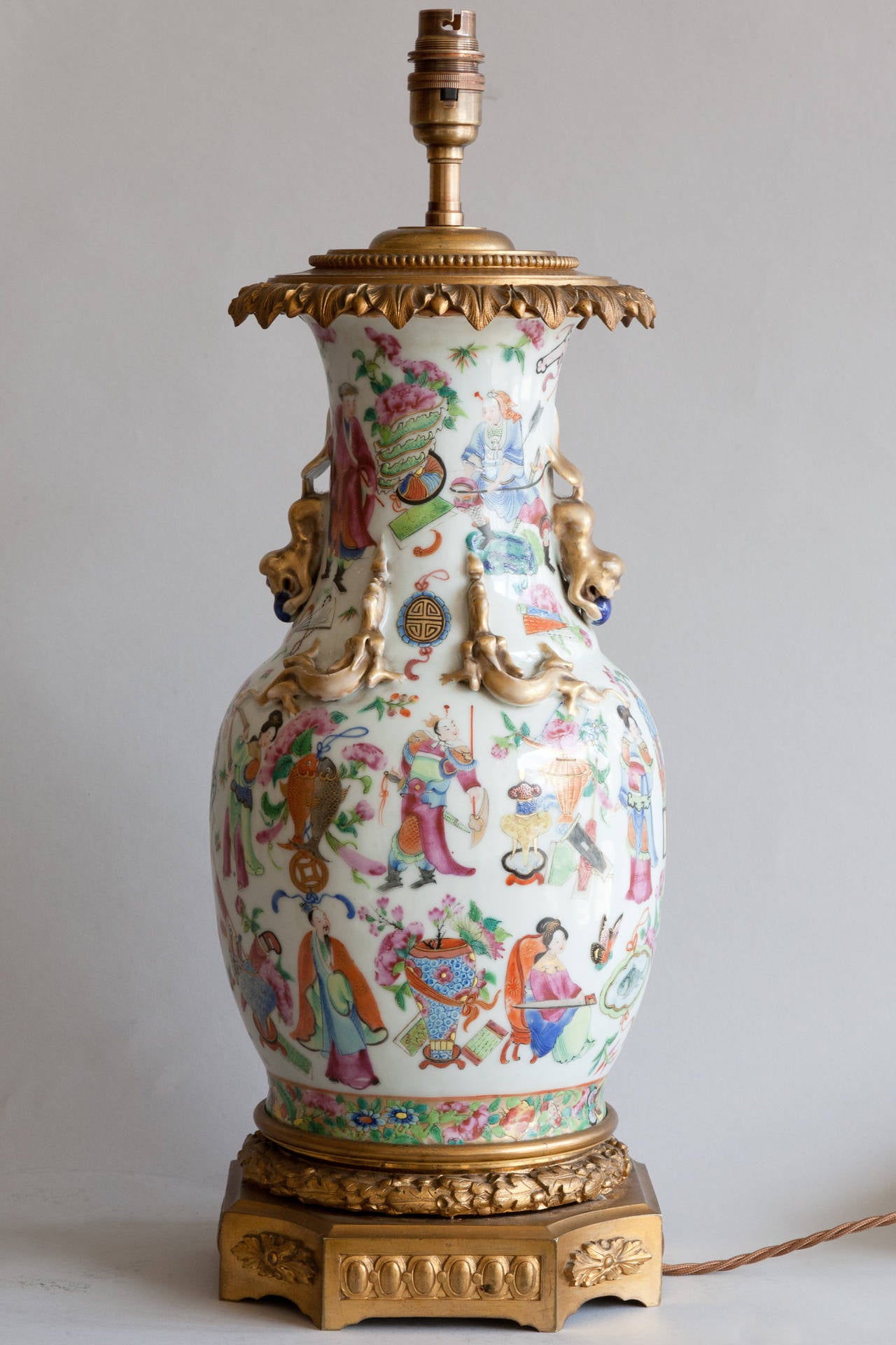 Qing Dynasty Canton Porcelain Vase Converted to a Lamp