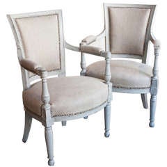 A Pair Of Small Painted Directoire Period Open Armchairs