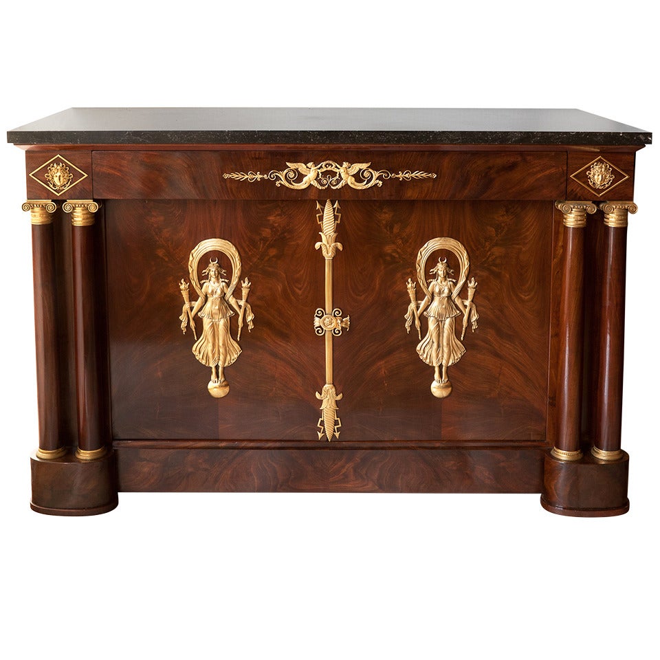 Large Important Empire Period Mahogany Gilt Bronze Mounted 'Commode A Vantaux' For Sale