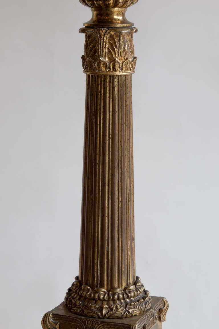A Pair Of Gilt Bronze Empire Carcel Column Table Lamps 3