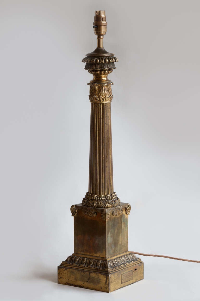 French A Pair Of Gilt Bronze Empire Carcel Column Table Lamps