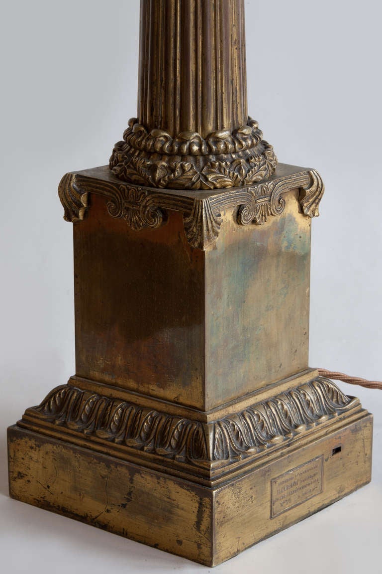A Pair Of Gilt Bronze Empire Carcel Column Table Lamps In Good Condition In London, GB