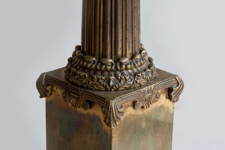 A Pair Of Gilt Bronze Empire Carcel Column Table Lamps 2
