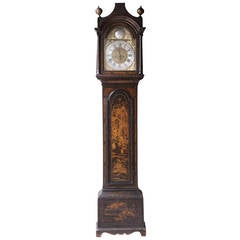 Antique George III Black Chinoiserie Black Lacquered Long Case Clock