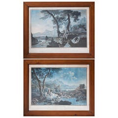 Pair of Aquatints after Jean Louis Demarne in Pitch Pine Frames
