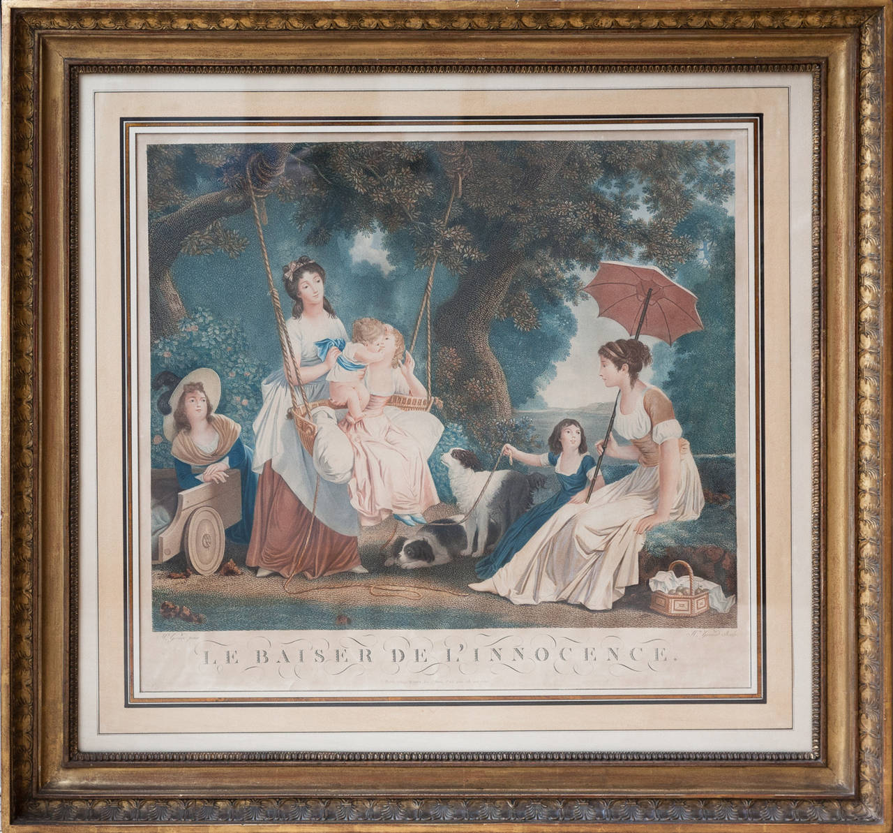 Pair of Colored Stipple Engravings after Marguerite Gerard in Empire Frames