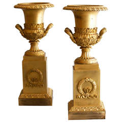 Pair of Restauration Gilt Bronze Medici Vases