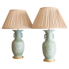 Pair of 19th Century Chinese Celadon Vases Converted to Lamps
