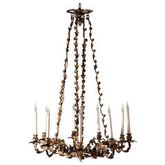 Nine-Arm Gilt Brass Chandelier