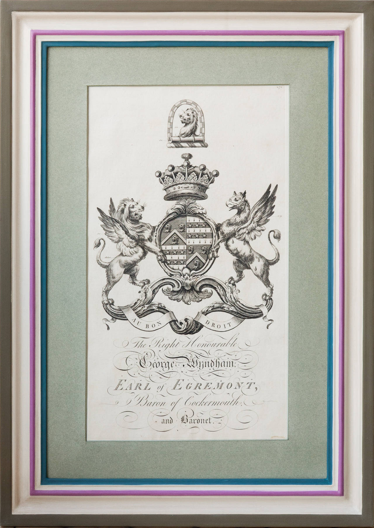 Set of 12 Framed Armourial Engravings in Pink, Green and Blue Frames In Good Condition In London, GB