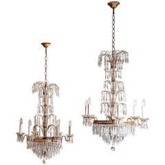 Antique Elegant Pair Of 19th century French Six Arm Chandeliers