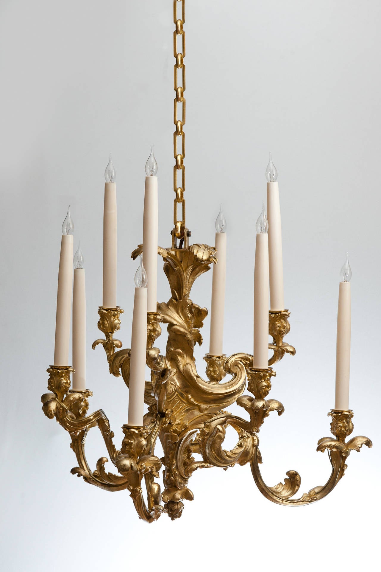 Nine-Arm Rococo Gilt Bronze Chandelier