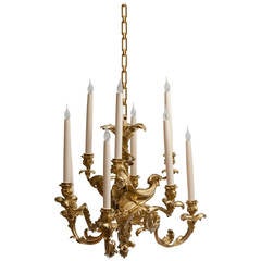 Nine-Arm Rococo Gilt Bronze Chandelier