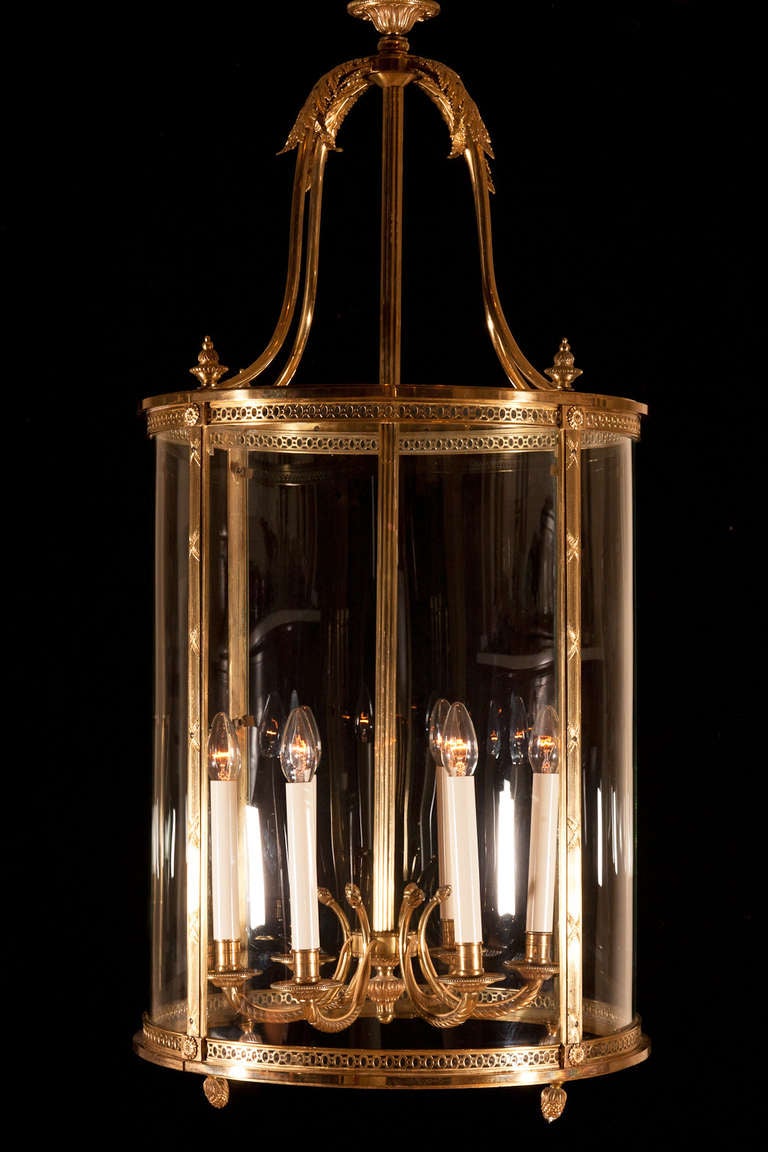 Louis XVI Style Cylindrical Gilt Brass Lantern