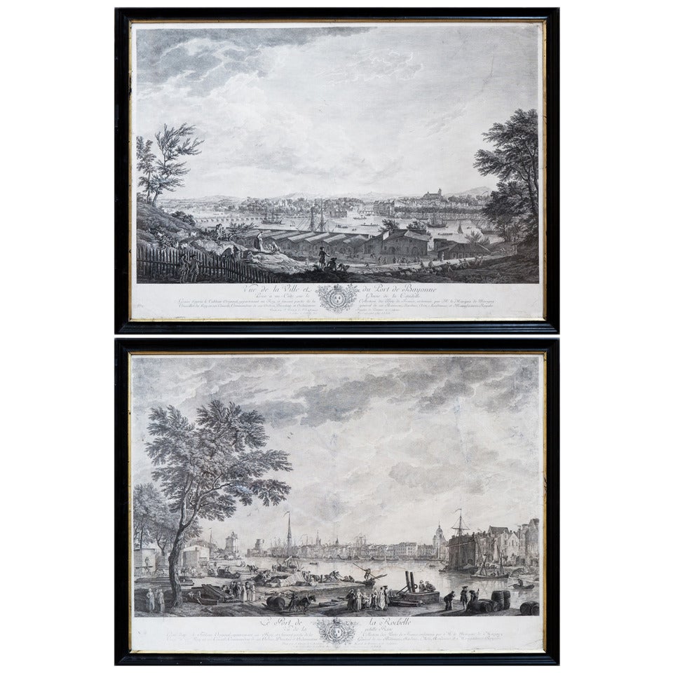 Pair of Copper Plate Engravings of French Ports after Joseph Vernet For Sale