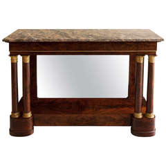 Large Empire Mahogany Console Table with Double Columns