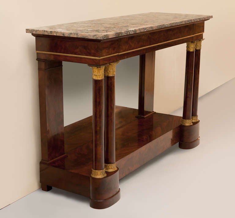Large Empire Mahogany Console Table with Double Columns