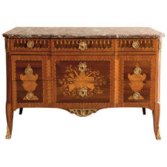 Louis XV or XVI Transitional Marble-Top Breakfront Commode