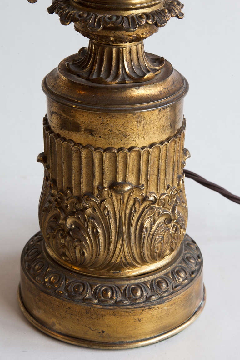 Brass Nineteenth Century French Oil Lamp Converted To A Table Lamp