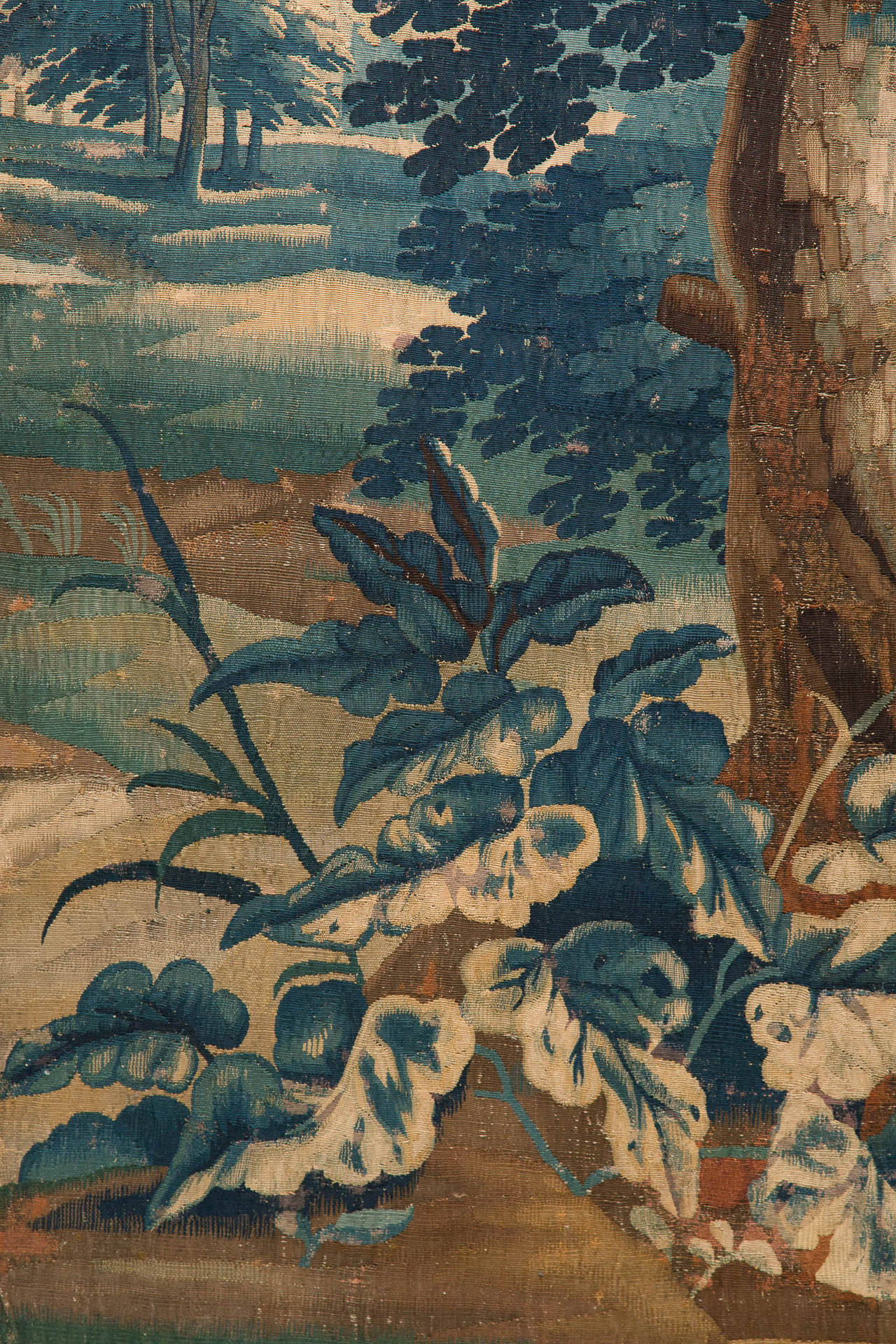 Belgian 17th Century Flemish 'Verdure Bleue' Or Blue Verdure Tapestry