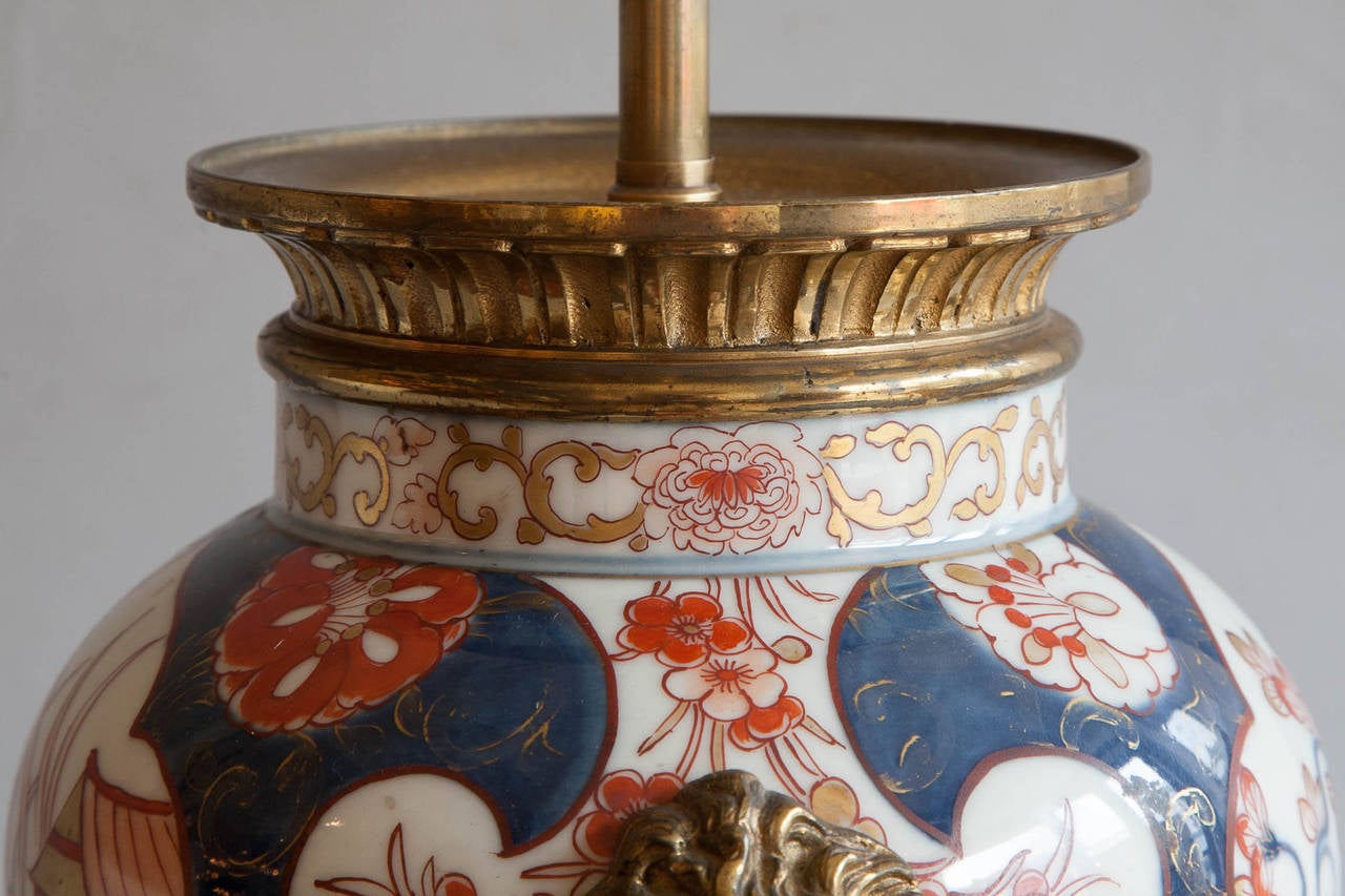Ormolu Pair of 19th Century Imari Vases Converted to Lamps For Sale