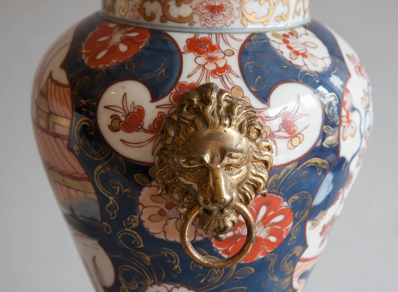 Pair of 19th Century Imari Vases Converted to Lamps For Sale 1