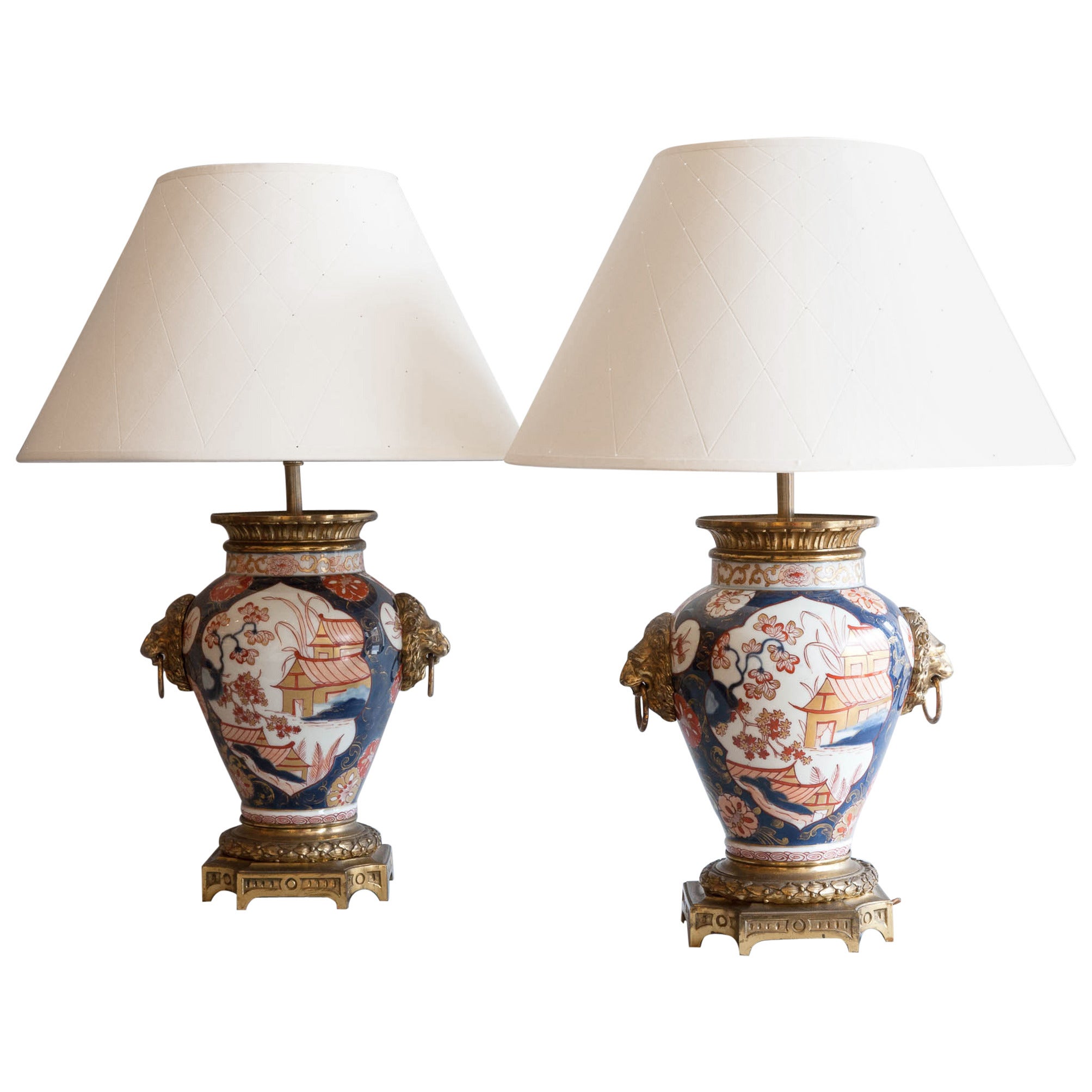 Pair of 19th Century Imari Vases Converted to Lamps For Sale