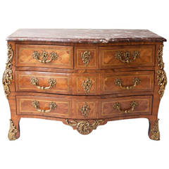 Louis XV Gilt Bronze Mounted Tulipwood and Olive Bombé Commode