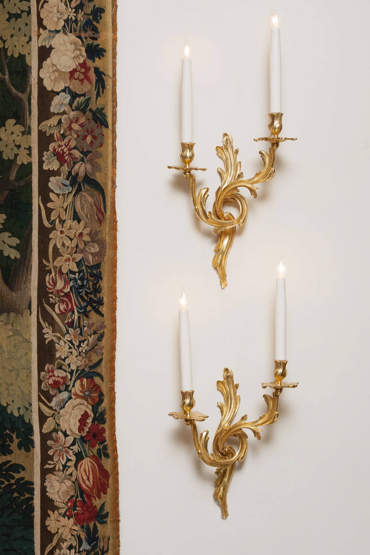Four 18th Century Louis XV Gilt Bronze Two-Arm Wall Lights For Sale 4
