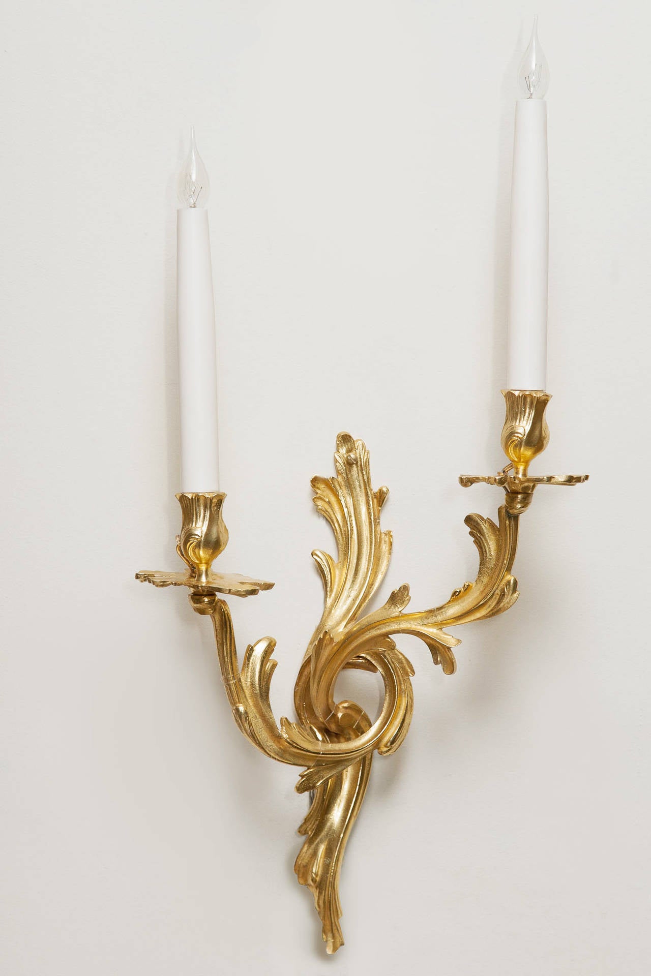 French Four 18th Century Louis XV Gilt Bronze Two-Arm Wall Lights For Sale