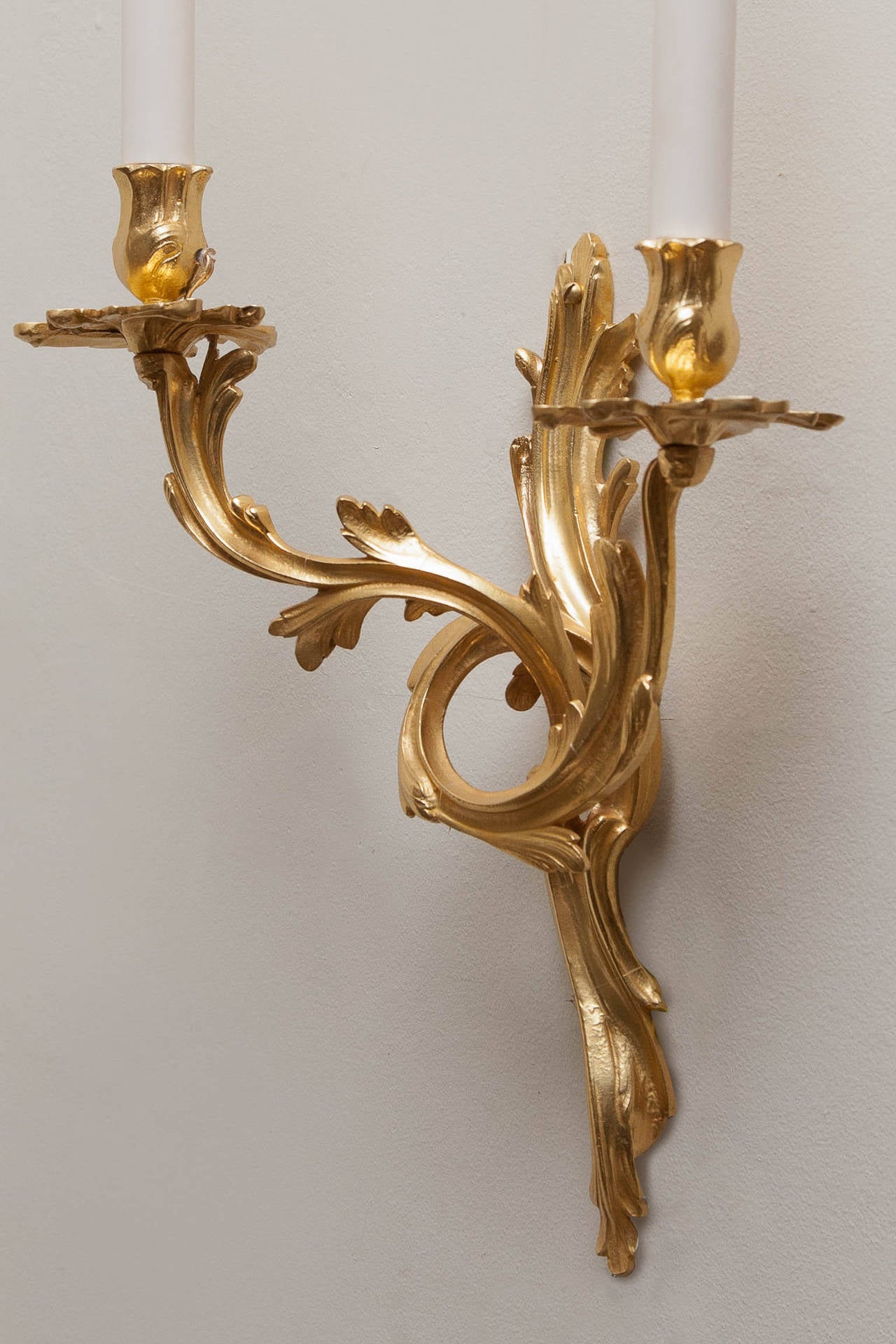 Four 18th Century Louis XV Gilt Bronze Two-Arm Wall Lights For Sale 1