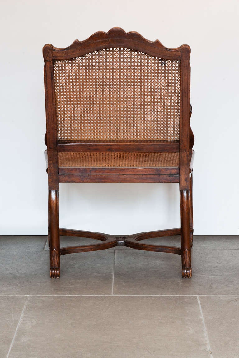 A Pair Of Mid 18th Century Louis XV Caned Walnut Armchairs 1