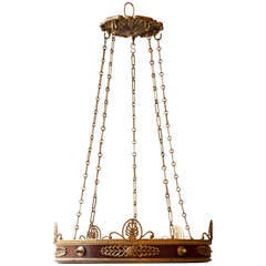 Early 20th Century Cut Glass Dish Light With Wood And Ormolu Ring