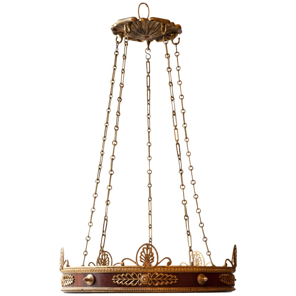 Early 20th Century Cut Glass Dish Light With Wood And Ormolu Ring