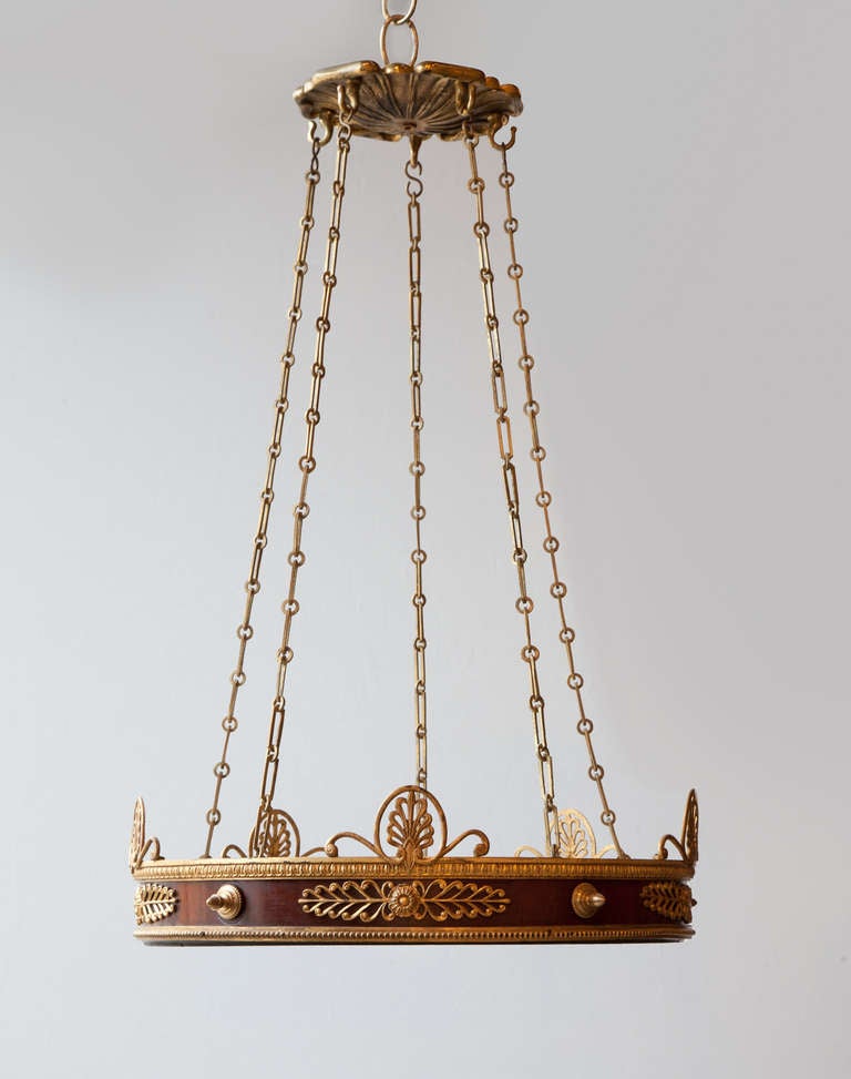 Early 20th Century Cut Glass Dish Light With Wood And Ormolu Ring