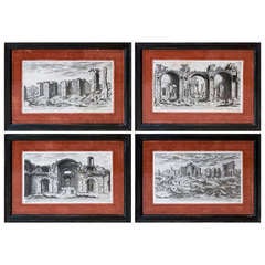 Hand Framed Set Of 12 Early 18th Century Prints Of Architectural Ruins