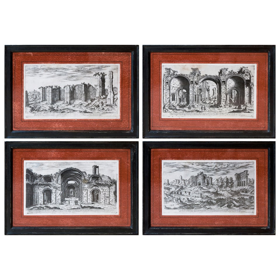 Hand Framed Set Of 12 Early 18th Century Prints Of Architectural Ruins For Sale