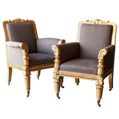 Pair of Carved Giltwood William IV Armchairs