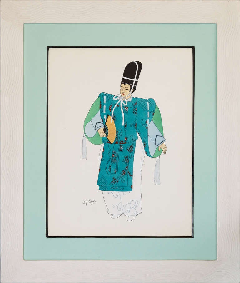 Mid-20th Century A Set Of Twelve Japanese Costume Pochoir Prints In Handmade Art Deco Frames