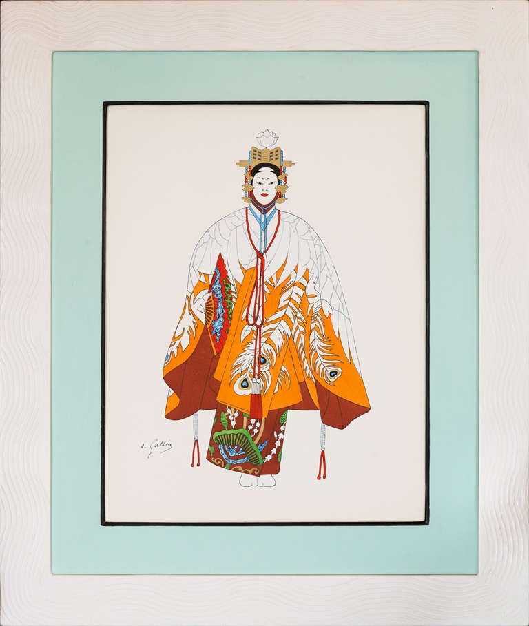 A Set Of Twelve Japanese Costume Pochoir Prints In Handmade Art Deco Frames 2