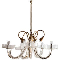 Ten Arm Glass And Gilt Bronze Chandelier By Barovier Toso C.1930